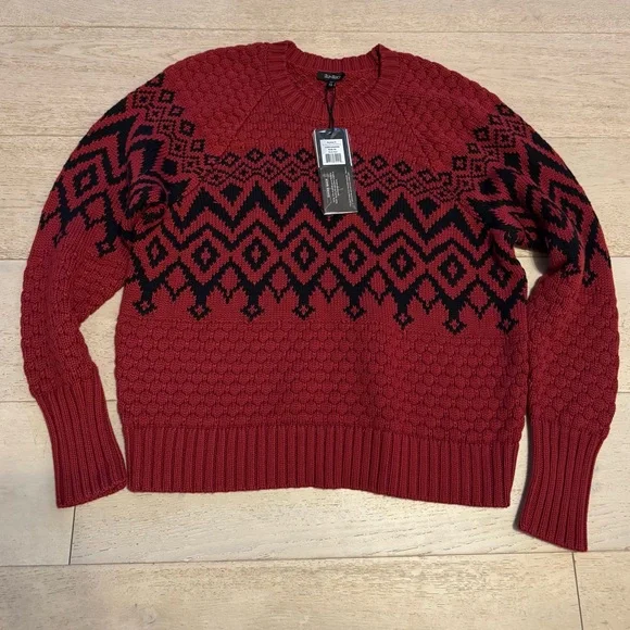 NWT Alp N Rock Selena II Crew Neck Sweater Deep Red Fair Isle Winter Ski XL